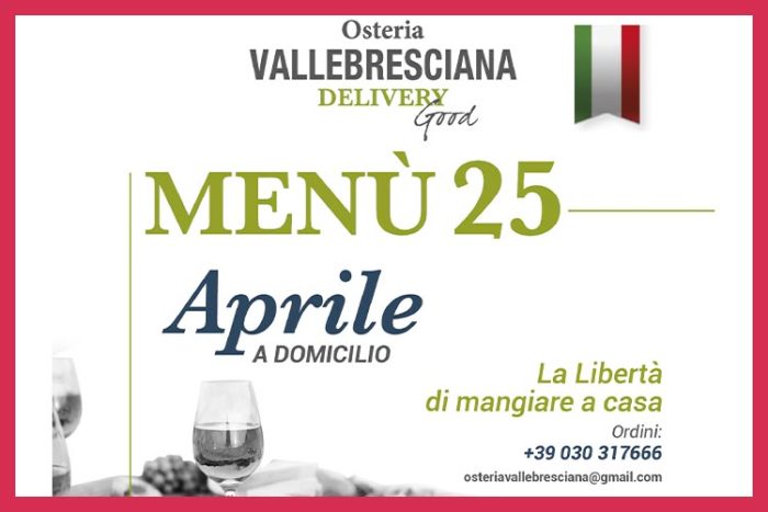 Menu delivery 25 aprile Osteria Valle Bresciana
