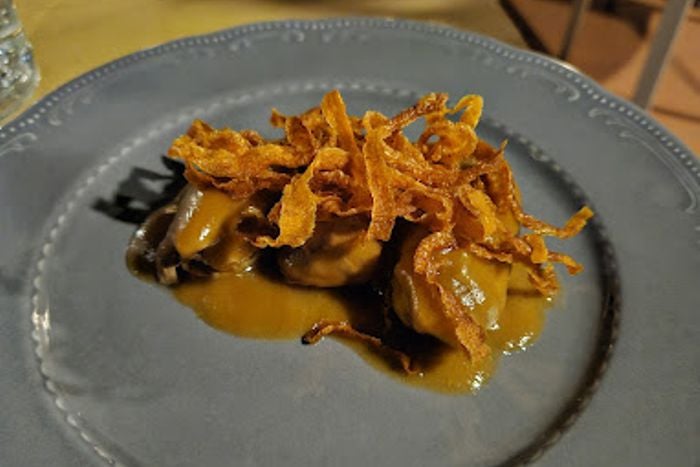 Ristorante Rustichel - Toscolano - Guancaialino con salsa alle mele e corteccia di carote
