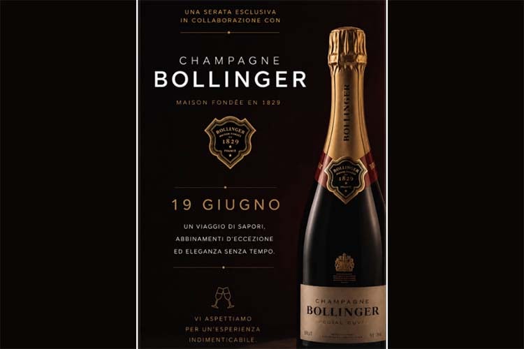 Degustazione Champagne Bollinger all'Hostaria Dolce Vita 19 giugno 2026
